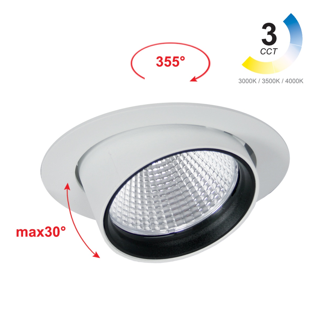 GK Χωνευτό φωτιστικό Revo Led 30W CCT3 change 3000-3500-4000K CRI>90 36° Λευκό d11h10cm 5 Έτη Εγγύηση