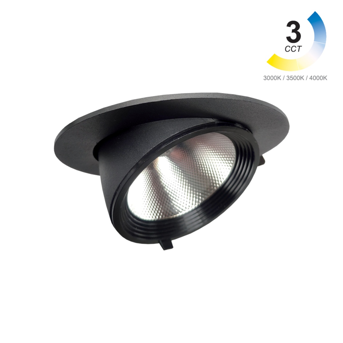 GK Χωνευτό φωτιστικό Roma 30W 3CCT 3000-3500-4000K 36° Μαύρο CRI>90 315-720mA 34-38Volt d16h13.5cm 5Έτη
